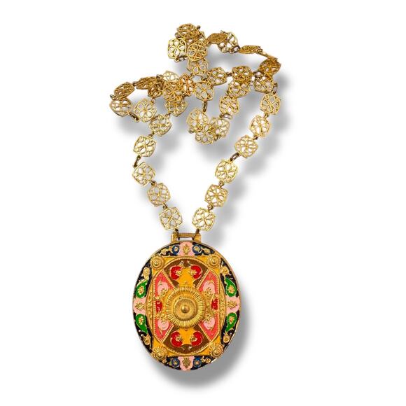 RARE Atelier Nina Gold tone Emanel PendantNecklace 30 inch